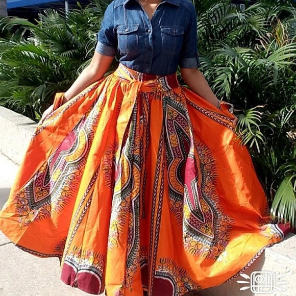 Long Maxi Skirt Cotton Dashiki Skirt African Long Skirt Bohemian Skirt - Picture 12 of 14
